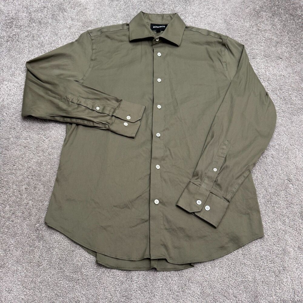 Bonobos Athletic Fit Stretch Button Down Shirt Mens 15.5 34 Olive Green Classic